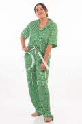 Pijama Dama - Pantalón / Manga corta botón - Vichy verde