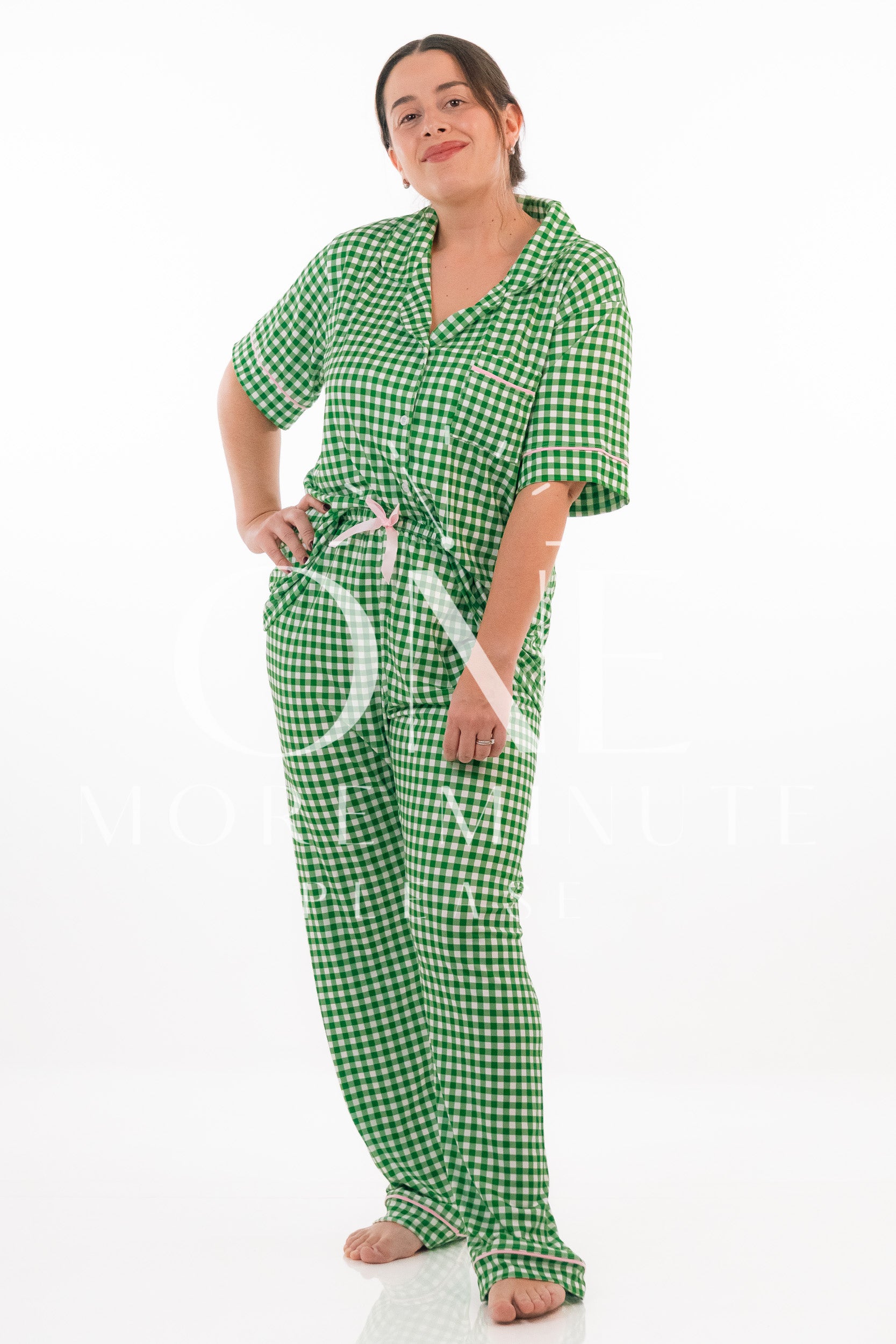 Pijama Dama - Pantalón / Manga corta botón - Vichy verde