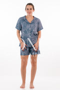 Pijama Dama - Short / Manga corta botón - Floral azul