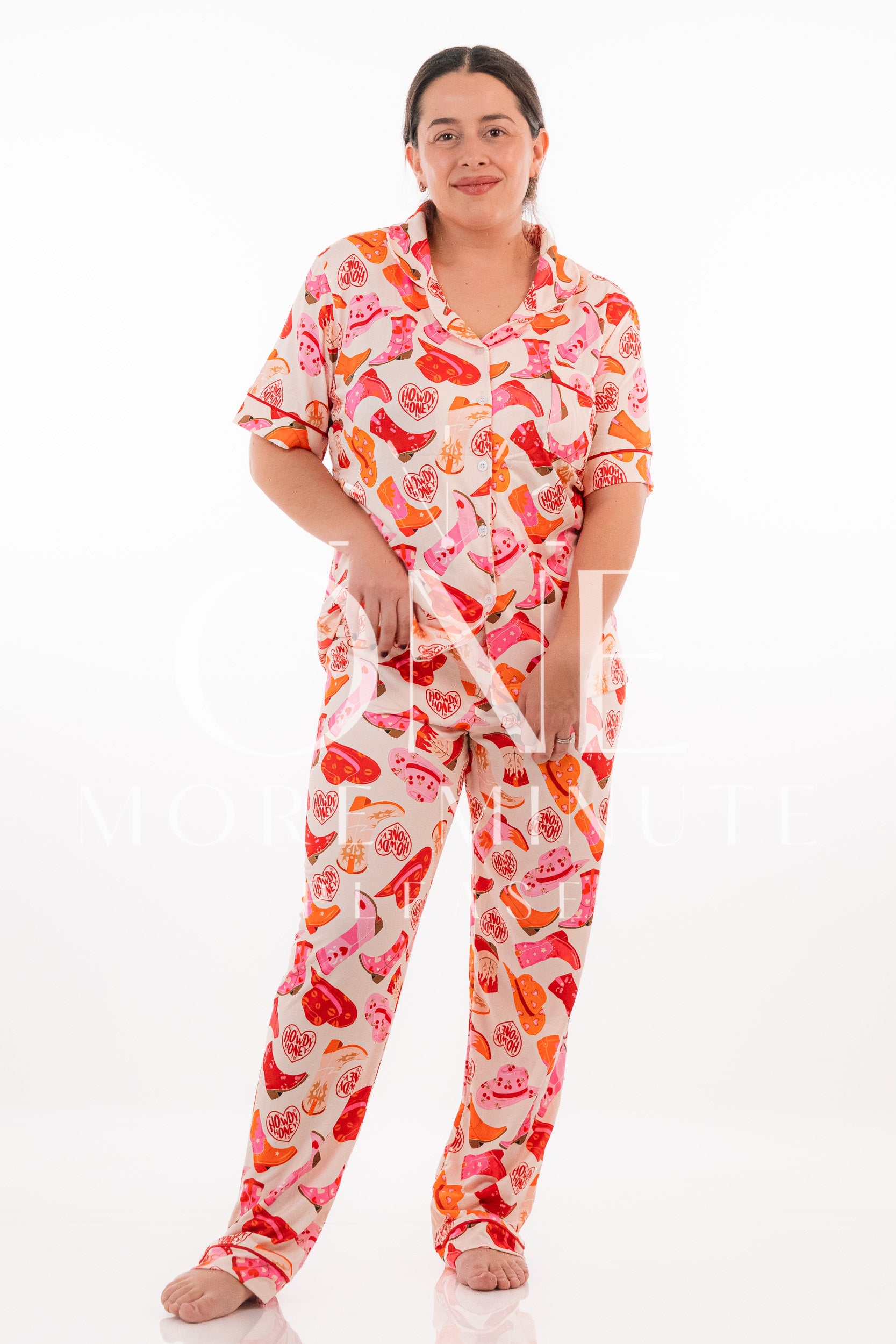 Pijama Dama - Pantalón / Manga corta botón - Cow girl pink