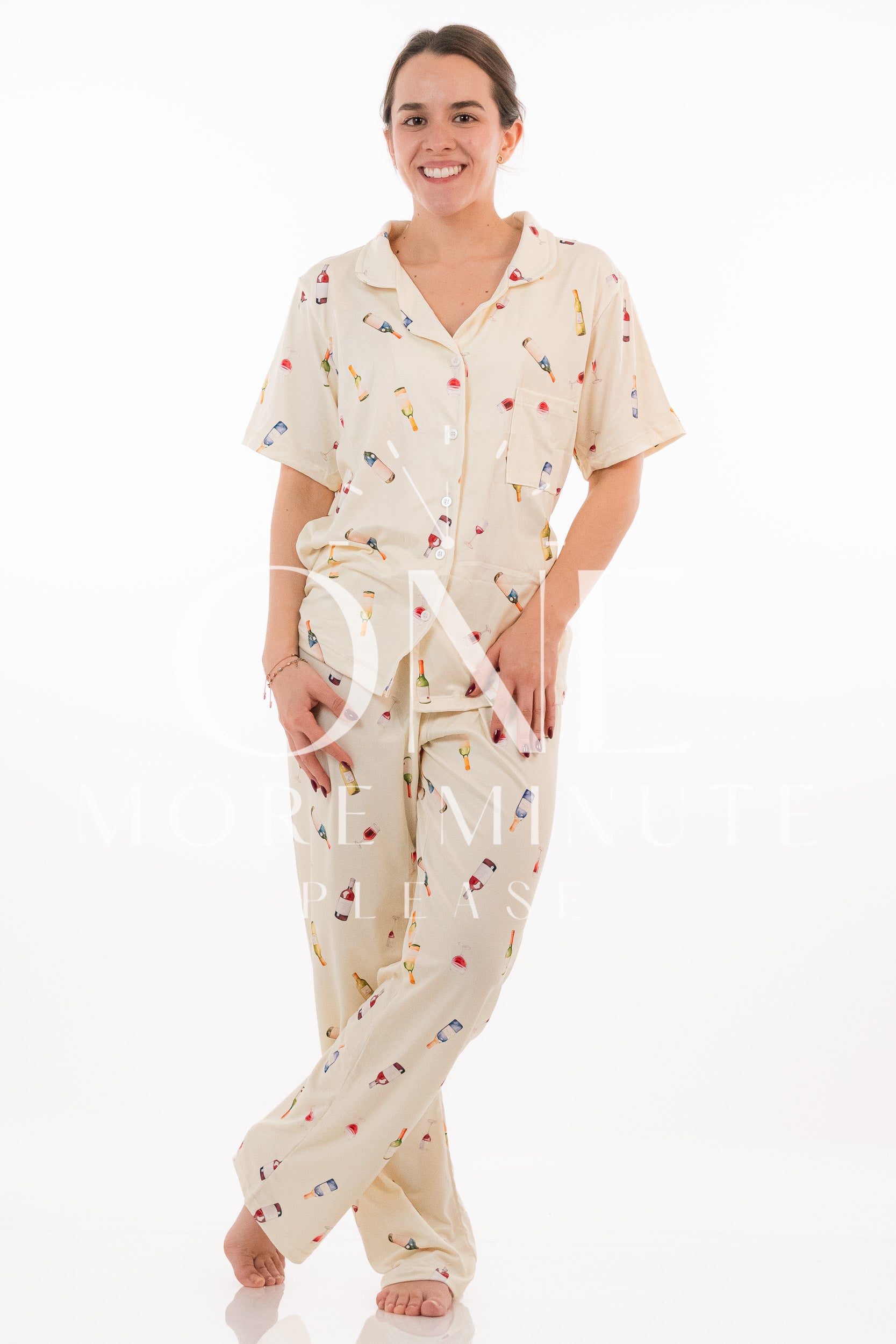 Pijama Dama - Pantalón / Manga corta botón - Vino blanco