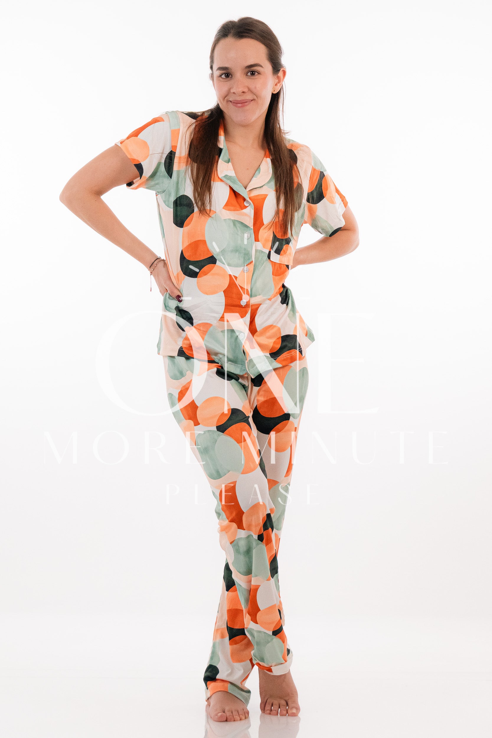 Pijama Dama - Pantalón / Manga corta botón - Círculos terracota