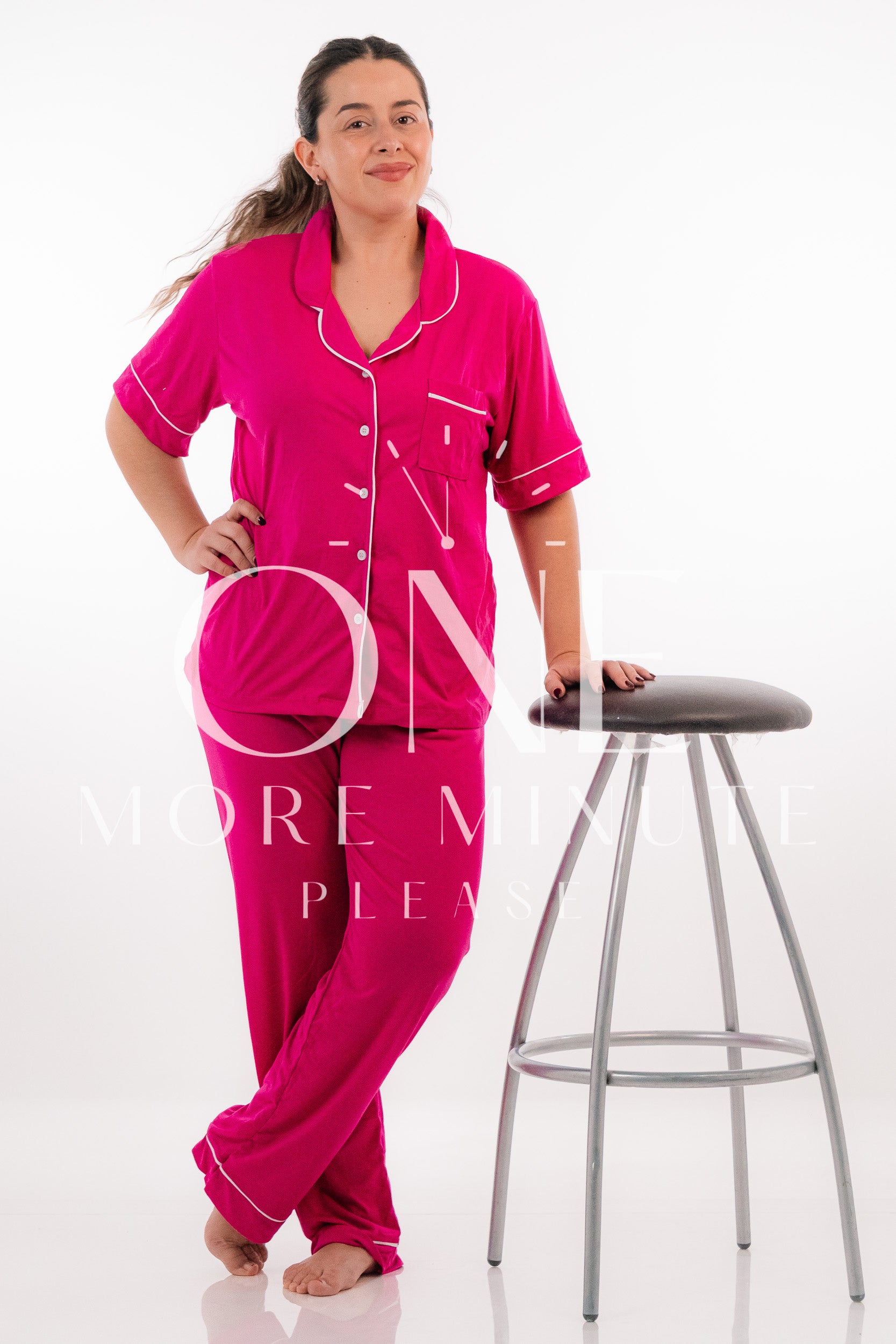 Pijama Dama - Pantalón / Manga corta botón - Fiusha liso