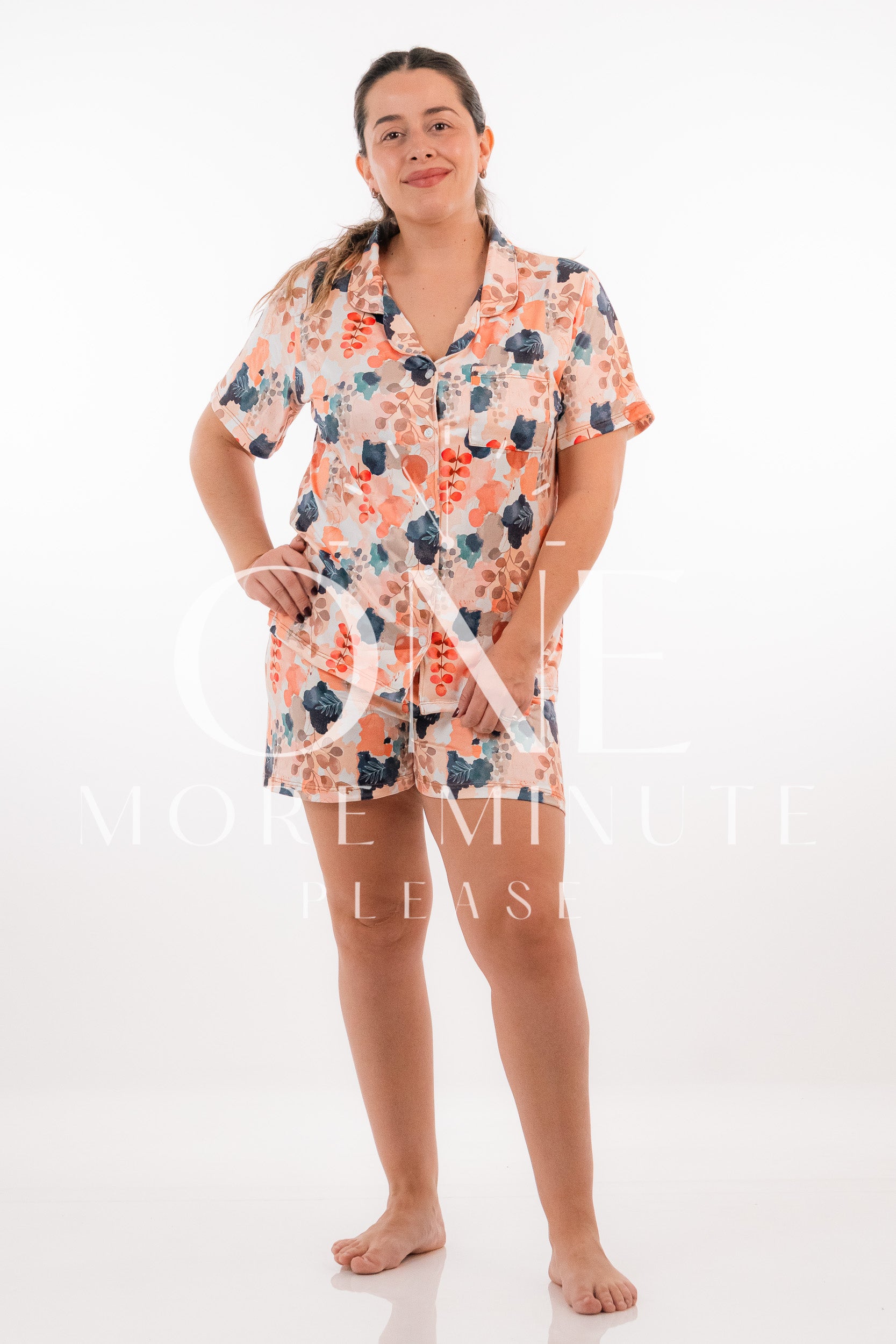 Pijama Dama - Short / Manga corta botón - Floral coral