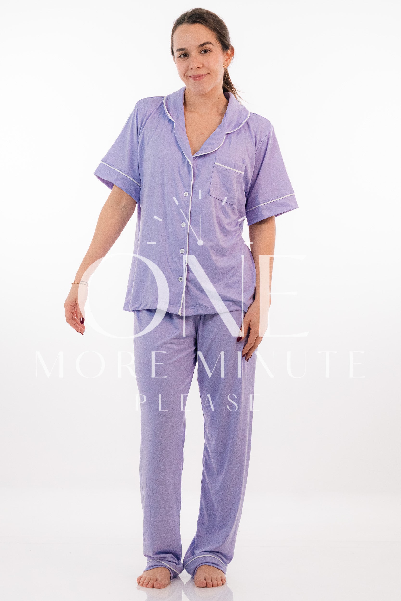 Pijama Dama - Pantalón / Manga corta botón - Lila liso