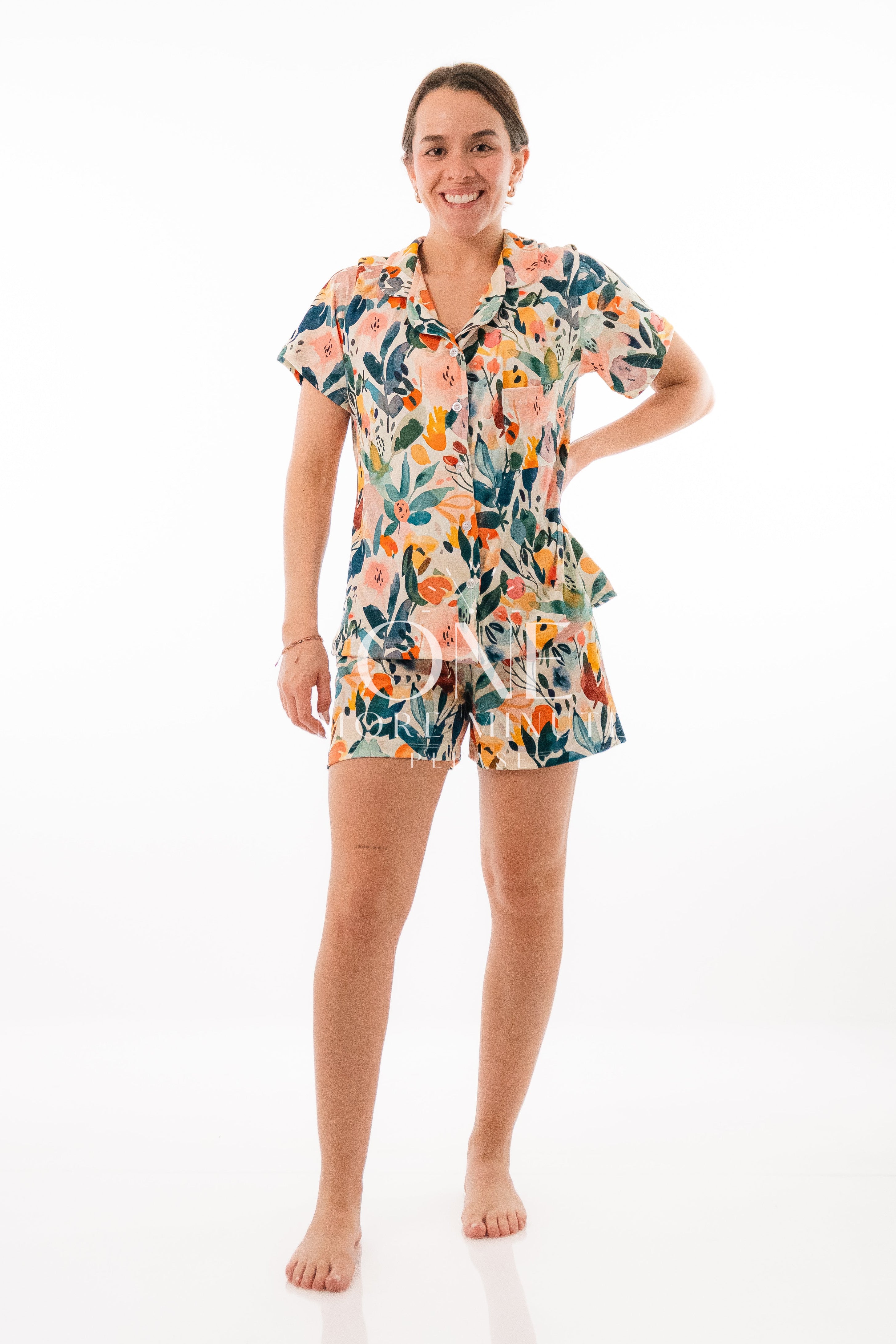 Pijama Dama - Pantalón / Manga corta botón - Flores Colores.