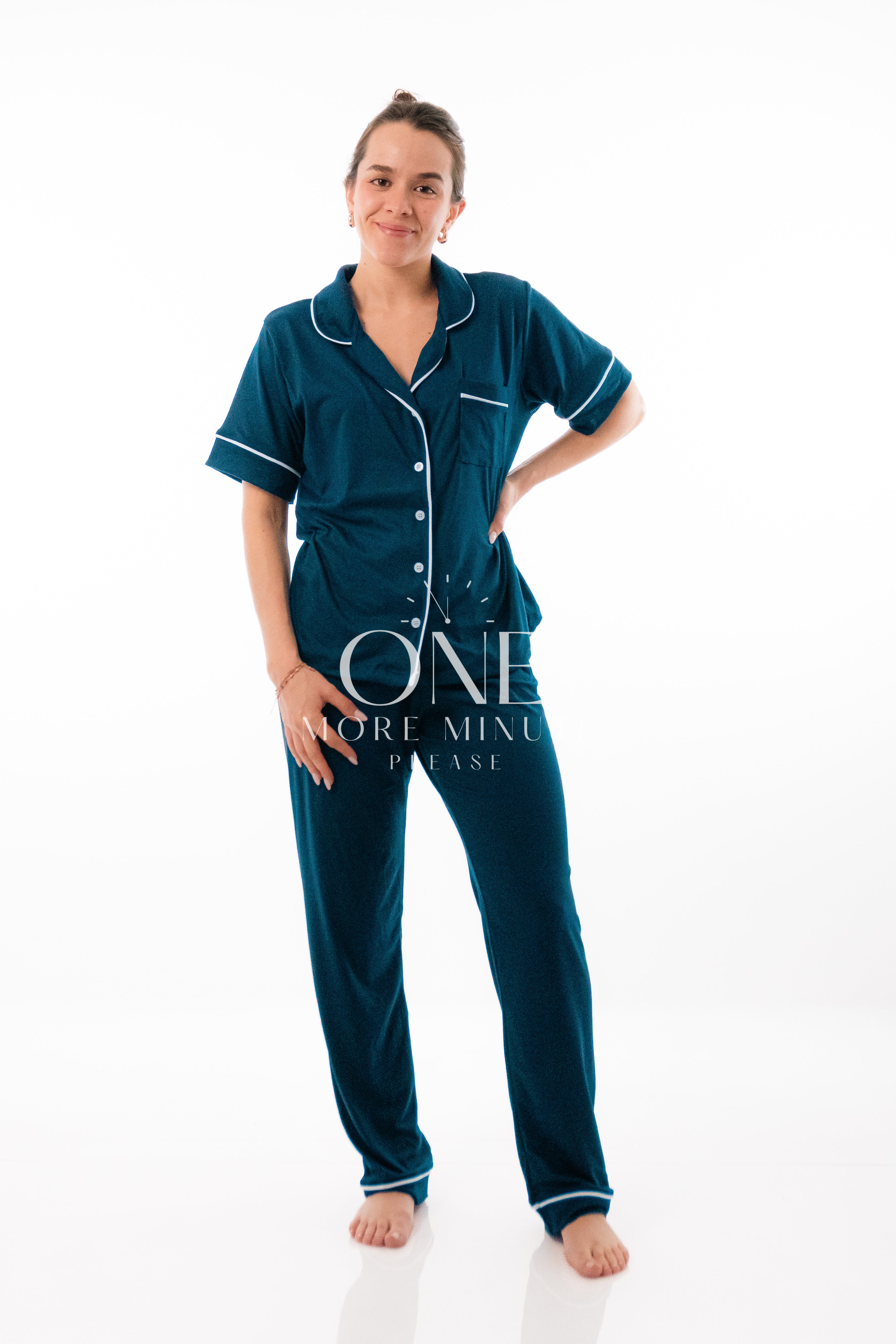 Pijama Dama - Pantalón / Manga corta botón - Azul Marino.