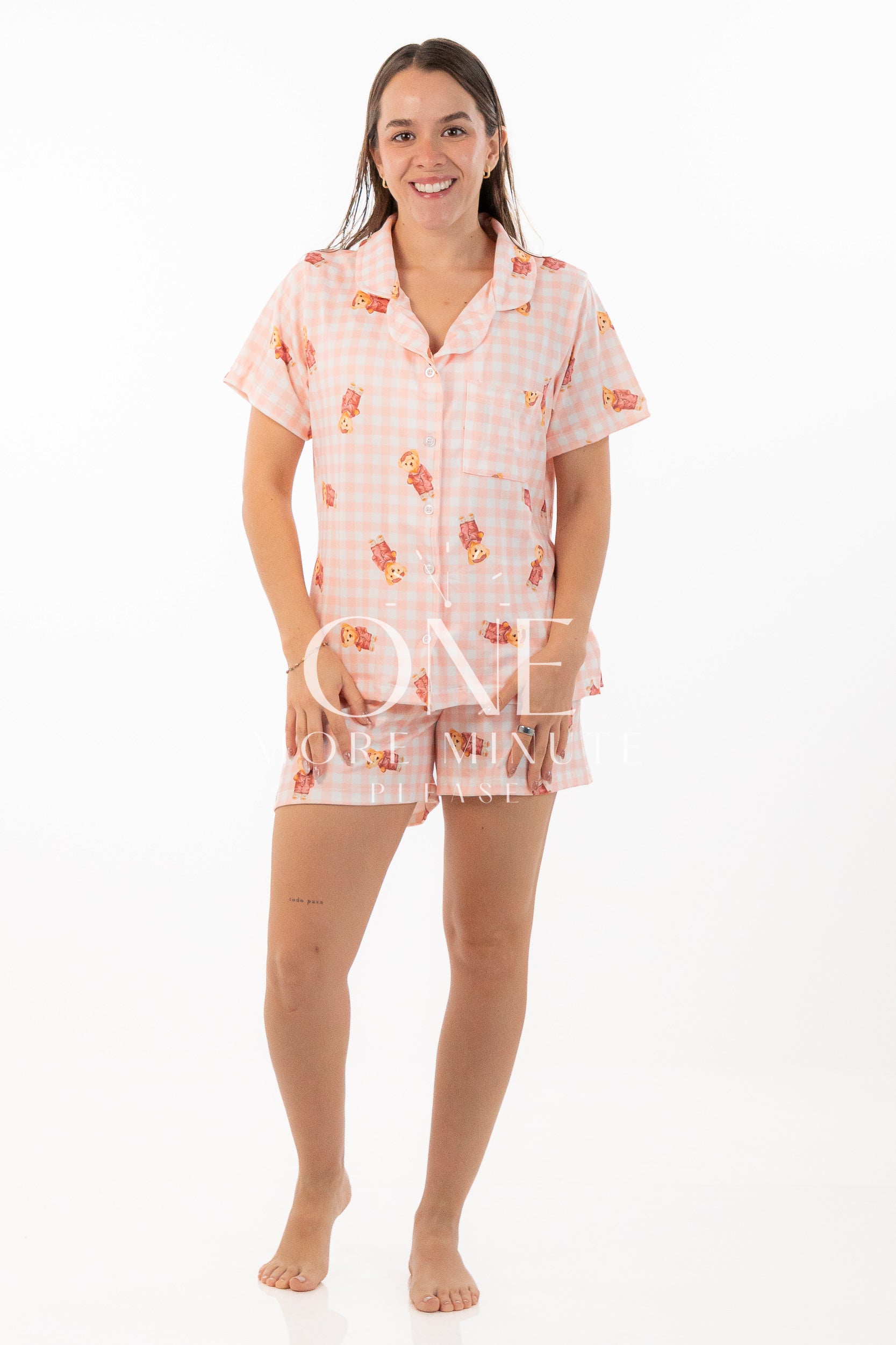 Pijama de Osos Teddy con Cuadros Rosas